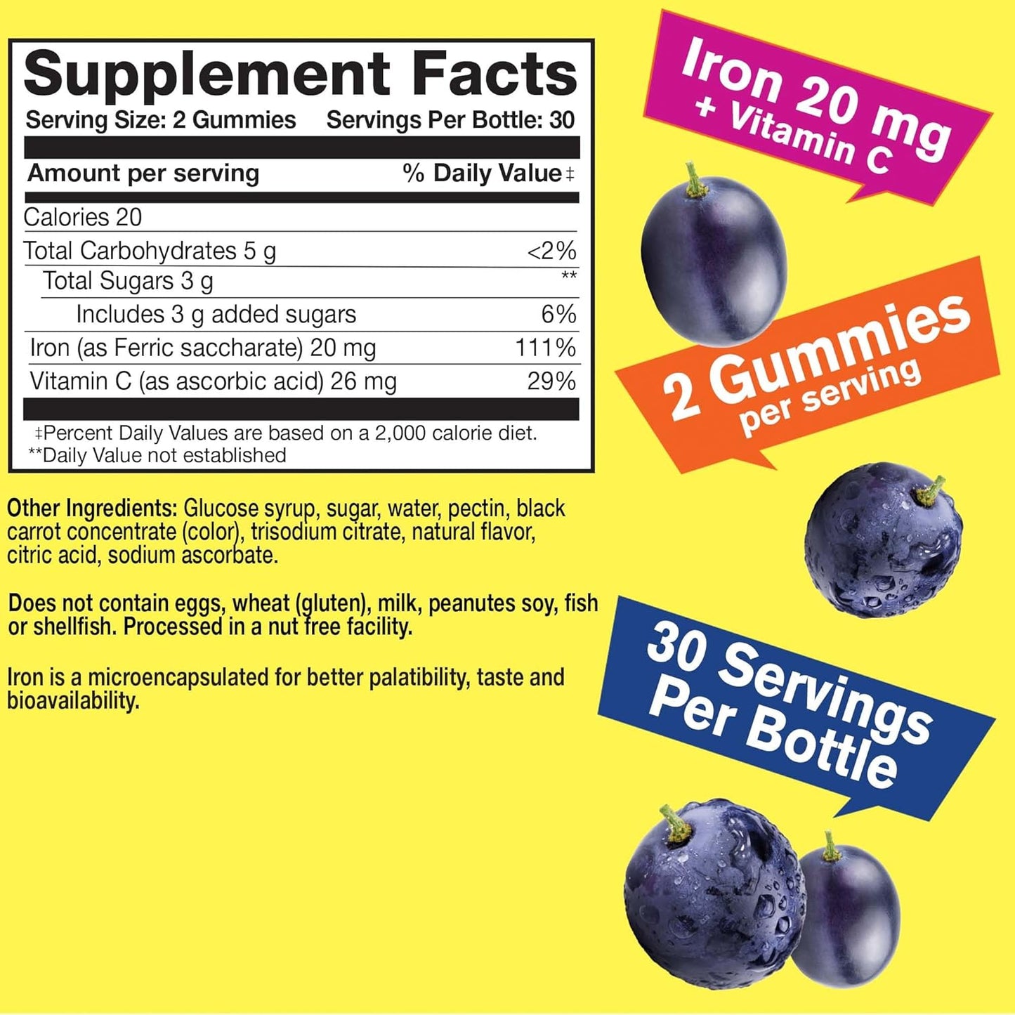 Iron, Vitamin C, and Magnesium Citrate Gummy Bundle - Gluten Free Chewable Supplement with Great Taste - GMO Free - 250mg