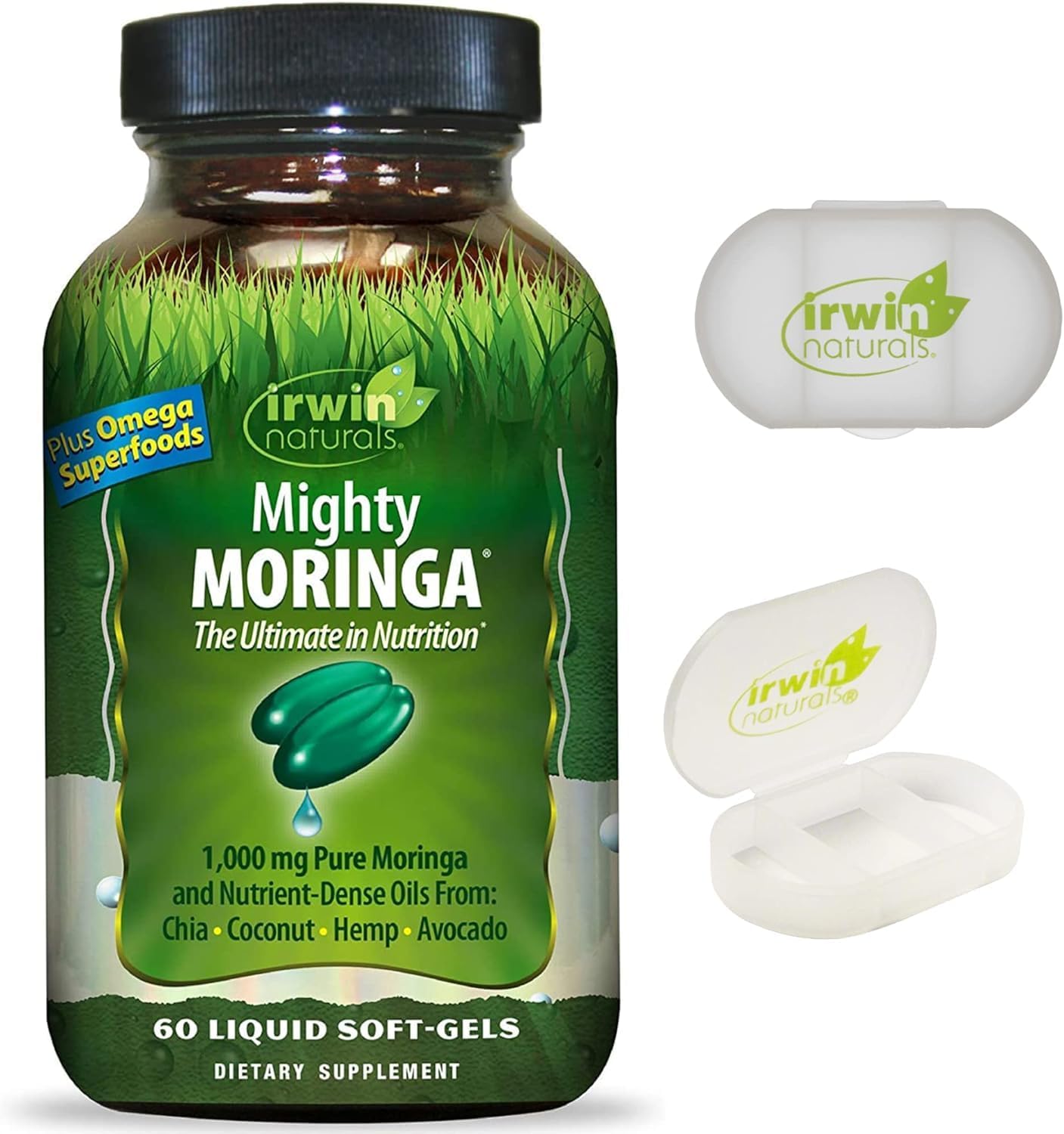 Irwin Naturals Mighty Moringa Liquid Softgels - 60 Count with Chia, Coconut, Hemp, Avocado & Omega Superfoods
