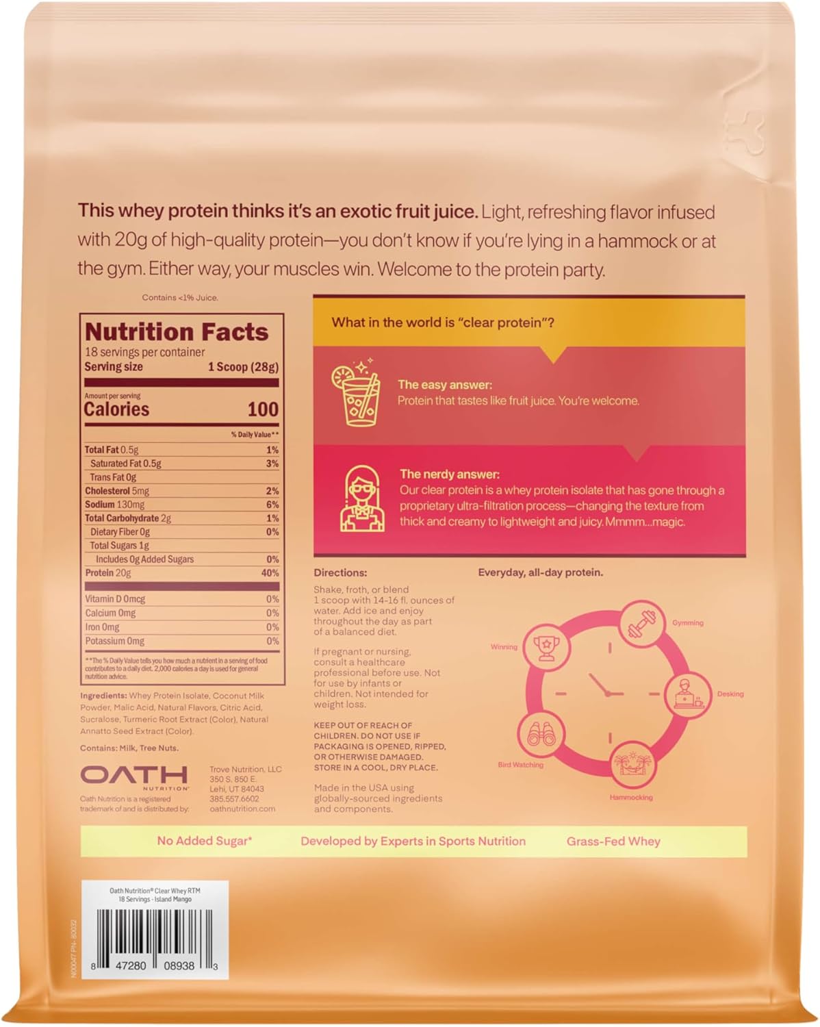 Island Mango Clear Whey Protein Powder - 18 Servings by OATH NUTRITION