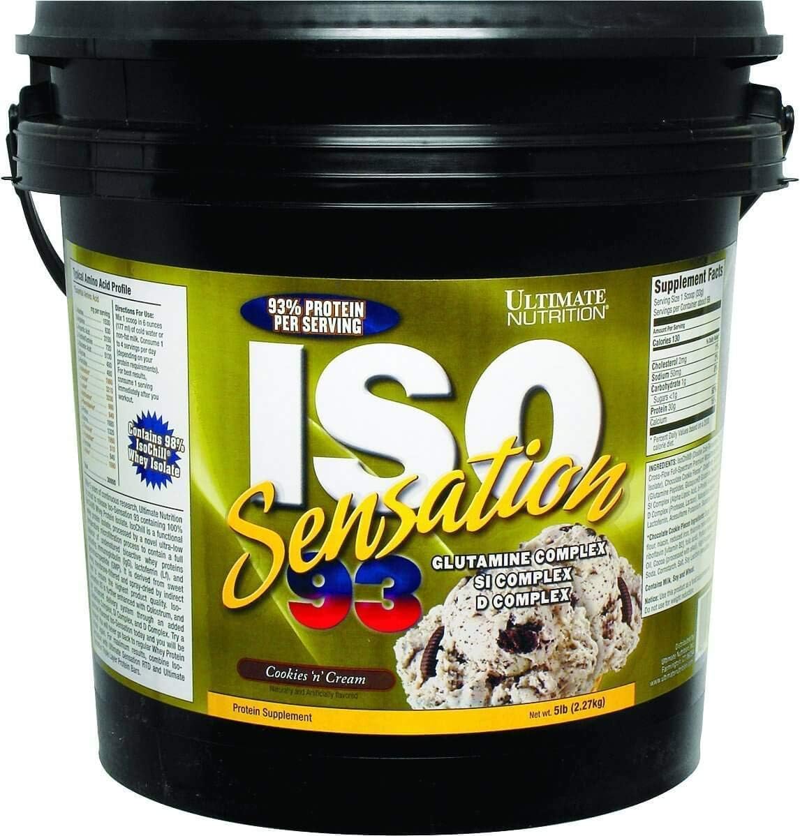 ISO Sensation 93 Whey Protein Isolate Powder with Glutamine & Colostrum - Cookies N Cream, 5lbs - Enhanced Recovery & Immunity Support