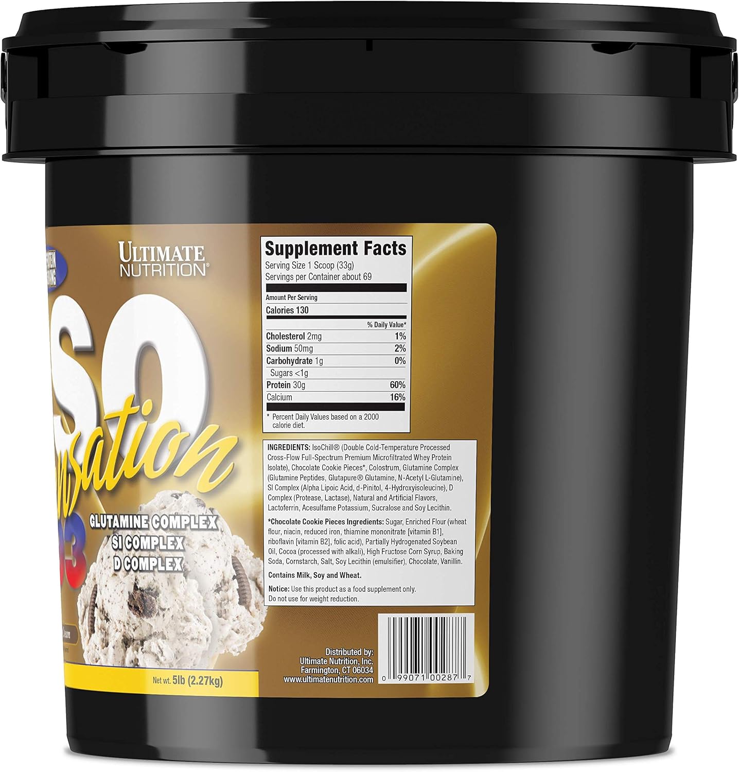 ISO Sensation 93 Whey Protein Isolate Powder with Glutamine & Colostrum - Cookies N Cream, 5lbs - Enhanced Recovery & Immunity Support