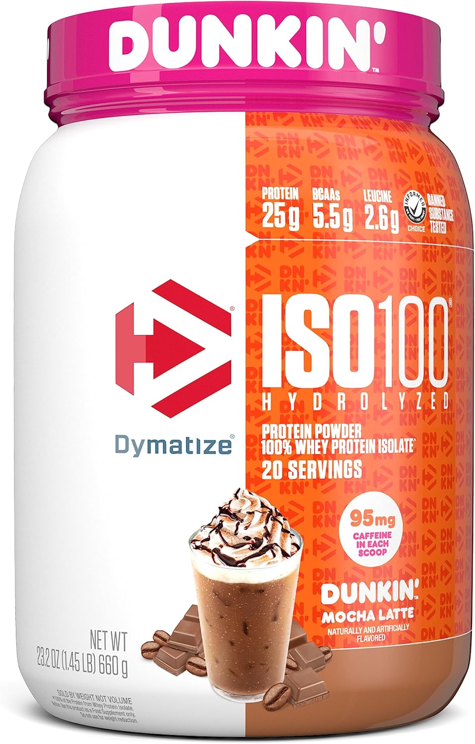 ISO100 Hydrolyzed Protein Powder in Dunkin' Mocha Latte Flavor for Enhanced Performance and Recovery