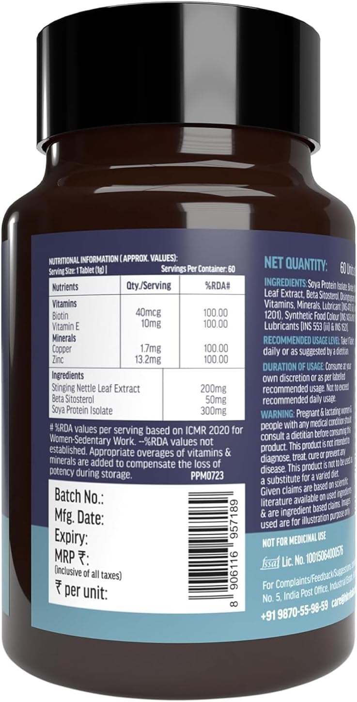 Itals DHT Blocker with Biotin and Stinging Nettle (60 Tablets) for Hair Fall Reduction and Growth Stimulation
