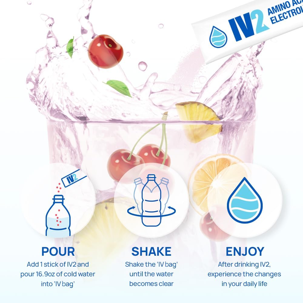IV2-Zero Sugar Amino Acid Hydration Powder - Electrolyte Drink Mix with Essential Vitamins - Vegan, Non-GMO, Gluten-Free - Next Level Hydration (10 Pack)