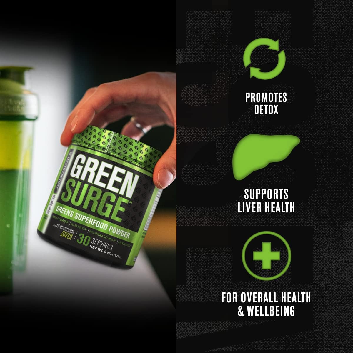 Jacked Factory Green Surge Superfood Powder with Hydrasurge Electrolyte Hydration and EAA Surge Supplement