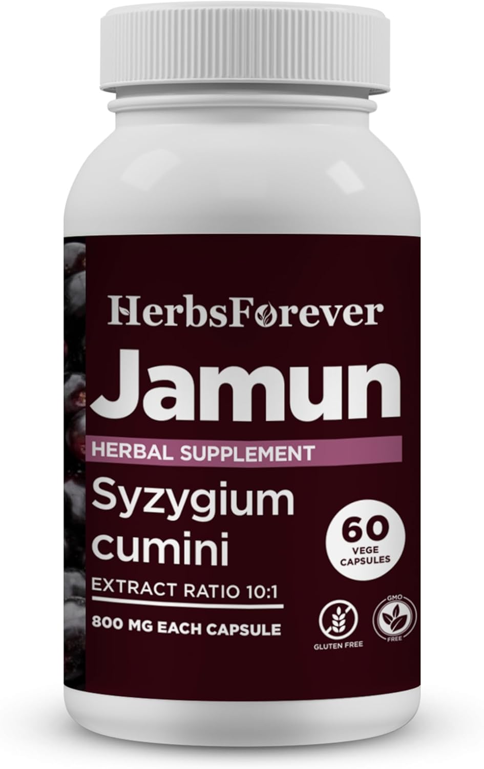 Jamun Capsules: Herbal Eugenia Jambolana Seeds Extract 10:1 Ratio Supplement for Wellness - 60 Vege Capsules