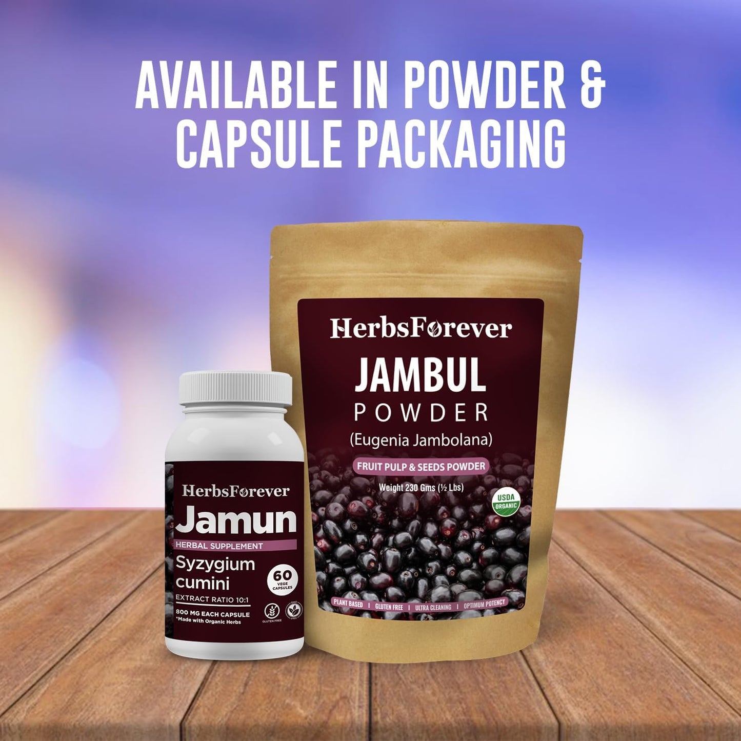 Jamun Capsules: Herbal Eugenia Jambolana Seeds Extract 10:1 Ratio Supplement for Wellness - 60 Vege Capsules