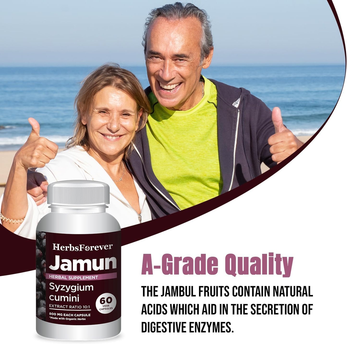 Jamun Capsules: Herbal Eugenia Jambolana Seeds Extract 10:1 Ratio Supplement for Wellness - 60 Vege Capsules