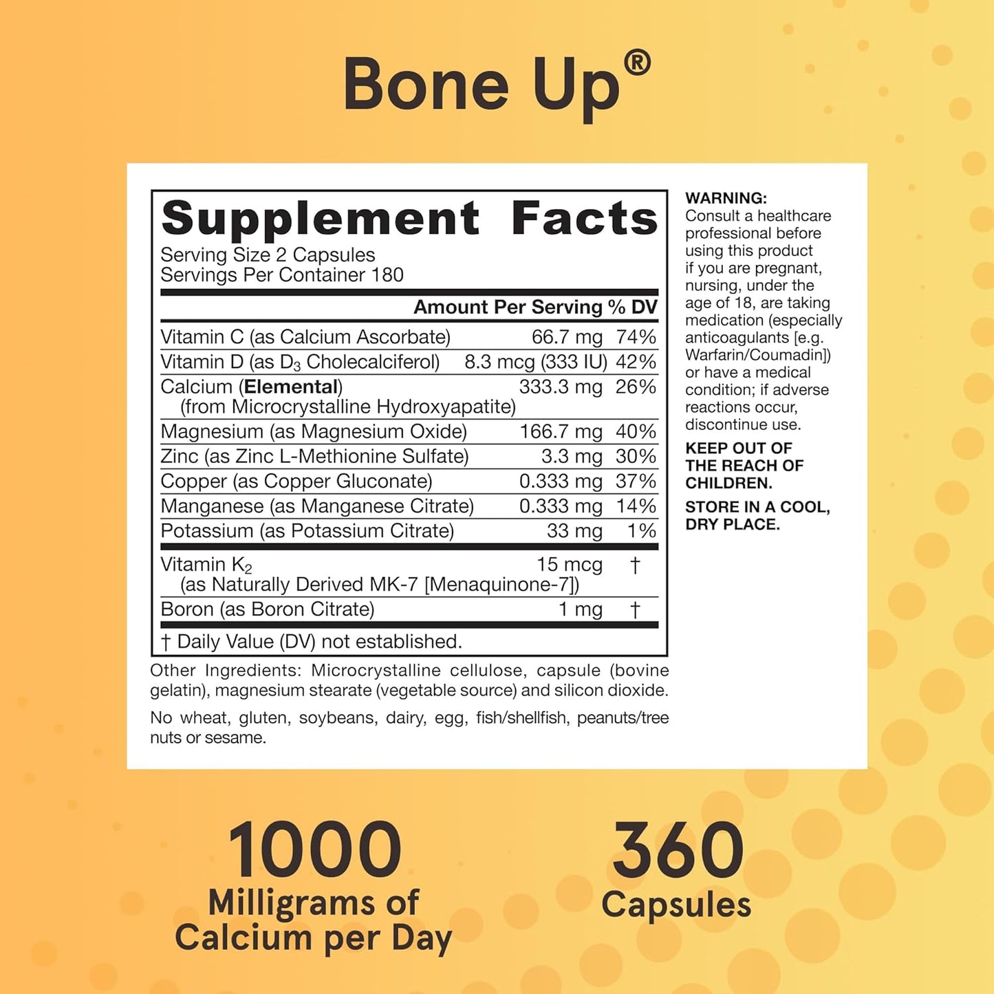Jarrow Formulas BoneUp Capsules for Bone Health with Vitamin D3, K2, and Calcium - 360 Capsules, Pack of 12 - Supports Bone Density and Skeletal Nutrition - Up to 60 Day Supply