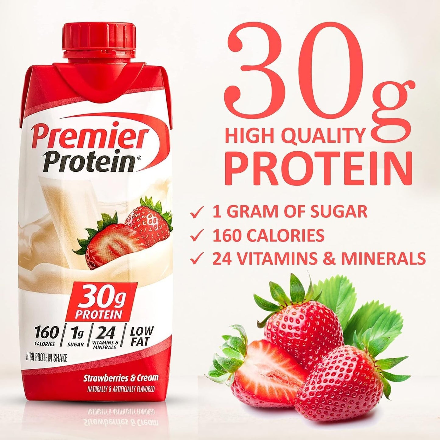 JÁCLER Premier Protein Shakes Sampler Pack - 10 High Protein Shakes, 5 Flavors - Strawberry, Vanilla, Cafe Latte, Caramel, Chocolate - 11 Fl. Oz Each