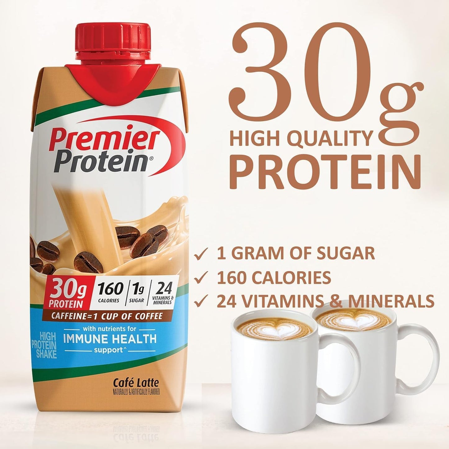 JÁCLER Premier Protein Shakes Sampler Pack - 10 High Protein Shakes, 5 Flavors - Strawberry, Vanilla, Cafe Latte, Caramel, Chocolate - 11 Fl. Oz Each