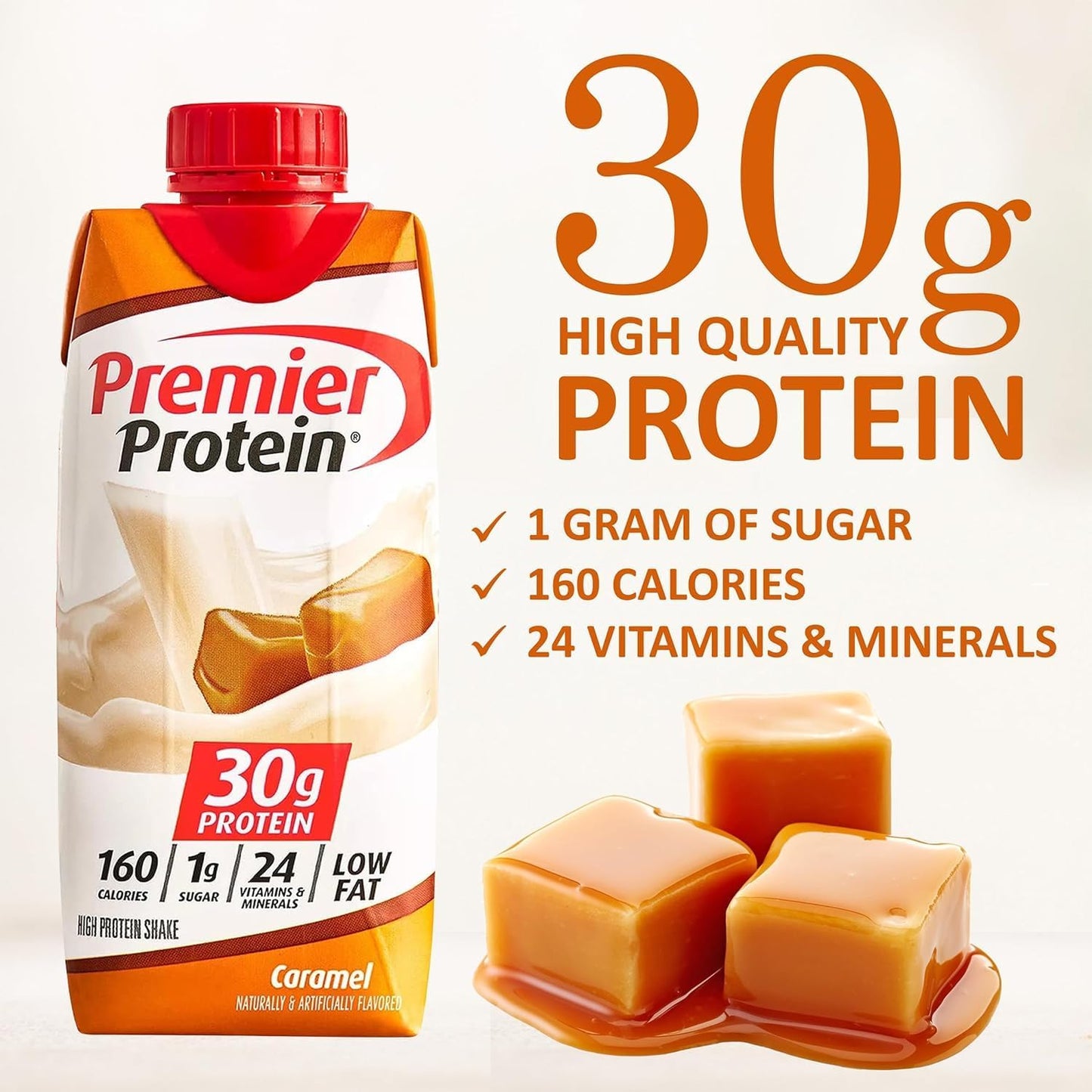 JÁCLER Premier Protein Shakes Sampler Pack - 10 High Protein Shakes, 5 Flavors - Strawberry, Vanilla, Cafe Latte, Caramel, Chocolate - 11 Fl. Oz Each