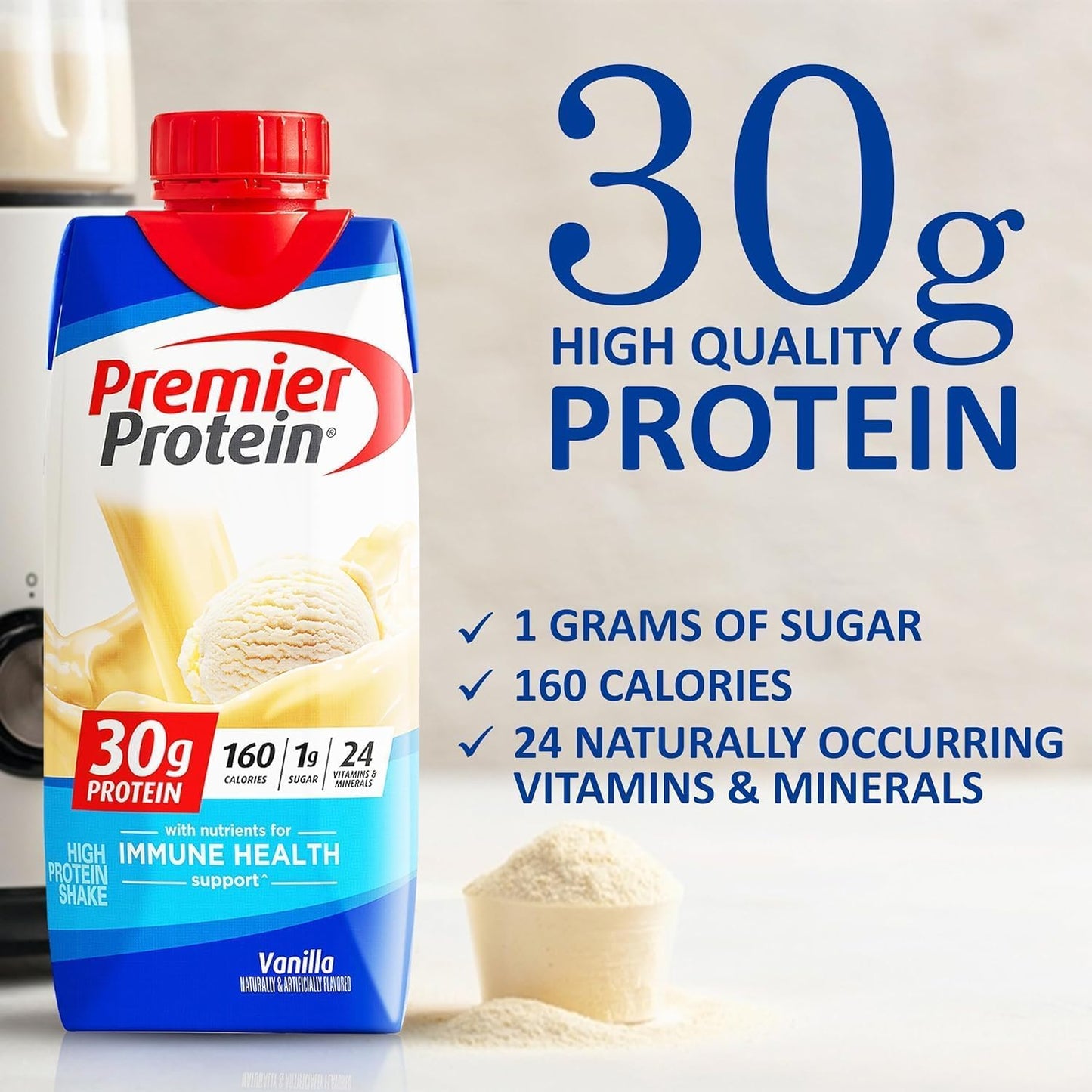 JÁCLER Premier Protein Shakes Sampler Pack - 10 High Protein Shakes, 5 Flavors - Strawberry, Vanilla, Cafe Latte, Caramel, Chocolate - 11 Fl. Oz Each