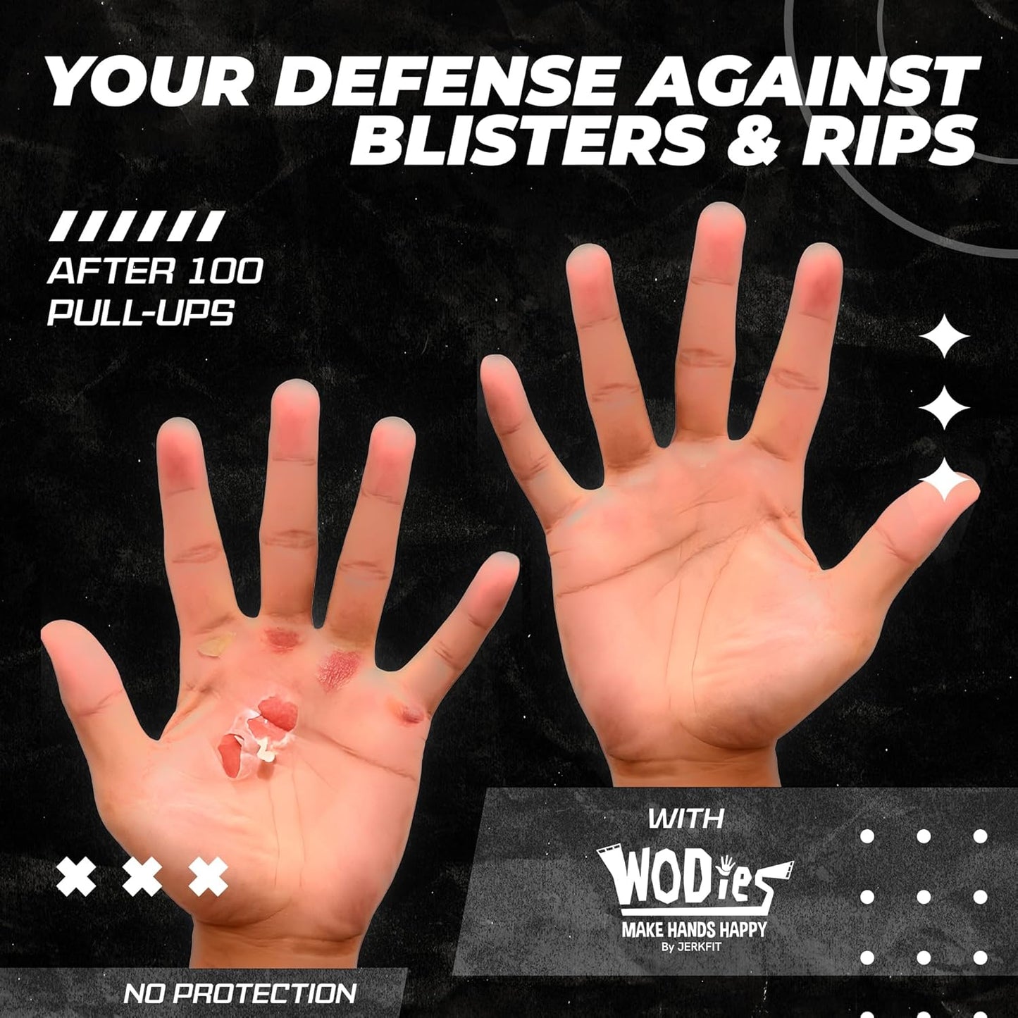 JerkFit WODies 3 Hole Gymnastics Grips with Wrist Support - Latex Free Elastic Crossfit Grips for Weightlifting and Cross Training - Hand Grips for Men and Women with Palm Protection