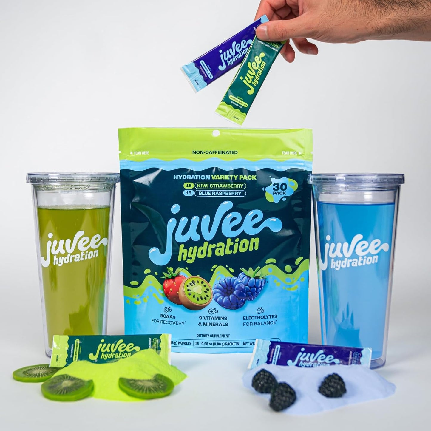 Juvee Hydration Variety Pack with Zero Sugar, Electrolytes, BCAAs, Vitamins, and Minerals - 30 Count, 15 Calories, Gluten-Free, Vegan, Non-GMO