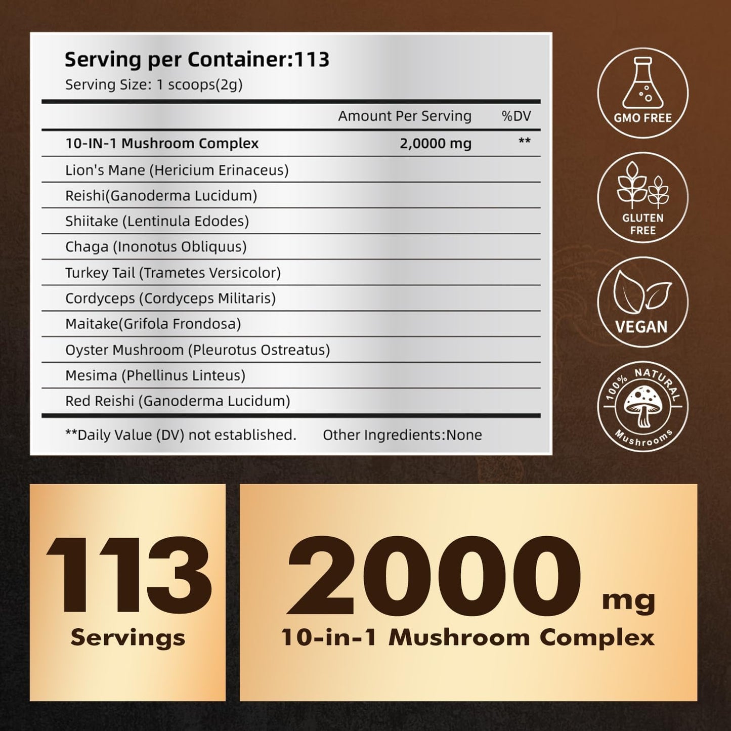 JUYIHEAL Mushroom Complex Powder - Lions Mane, Reishi, Shiitake, Chaga, Turkey Tail & More - Energy, Memory, Focus & Immune Support 8oz