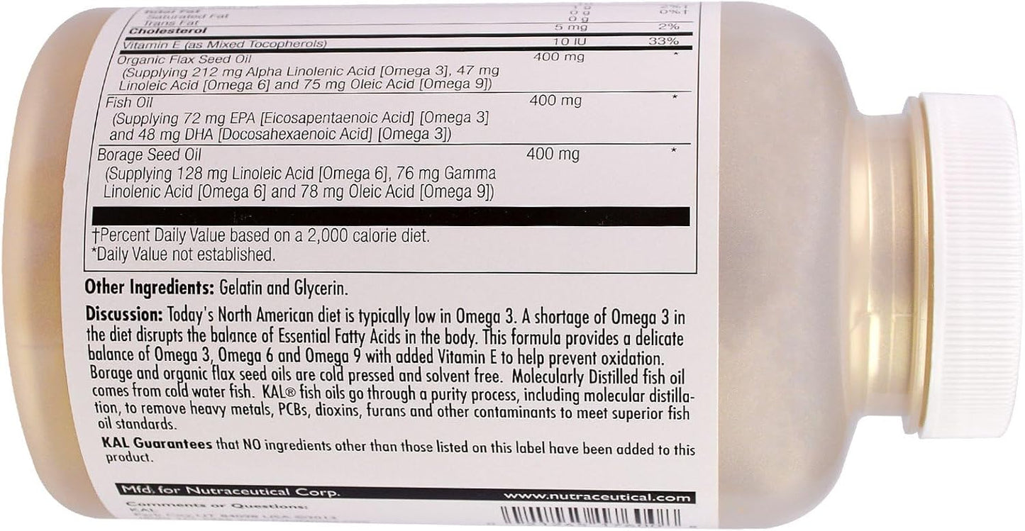 Kal Ultra Omega 3-6-9 Softgels - 100 Count for Heart Health and Joint Support