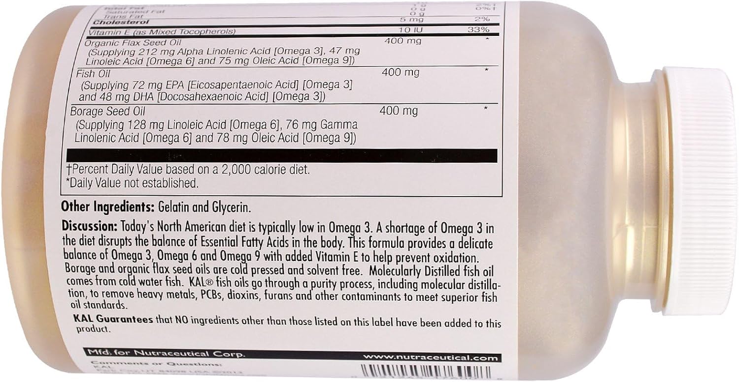 Kal Ultra Omega 3-6-9 Softgels - 100 Count for Heart Health and Joint Support