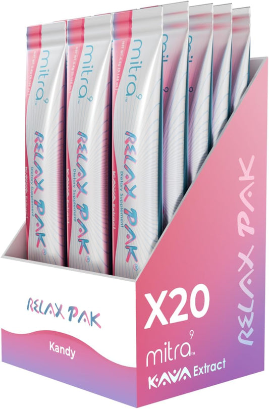 Kandy Kava Extract Powder Packets - Mitra9 RelaxPak for Natural Calm & Clarity | Mood Enhancer | Plant-Based | Single-Serving Stick (20)