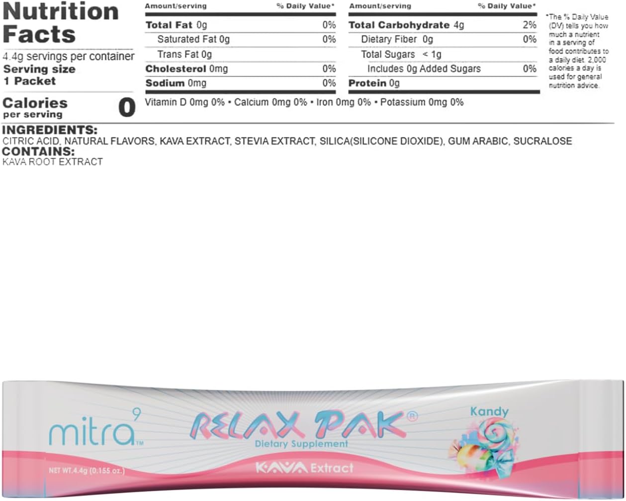 Kandy Kava Extract Powder Packets - Mitra9 RelaxPak for Natural Calm & Clarity | Mood Enhancer | Plant Based | Convenient Single-Serving Sticks (5)