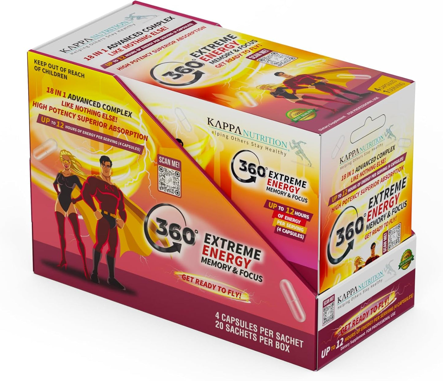 KAPPA NUTRITION 360 Extreme Energy, Memory & Focus Supplement - 20 Sachets with 4 Capsules each - Boost Alertness and Mental Clarity