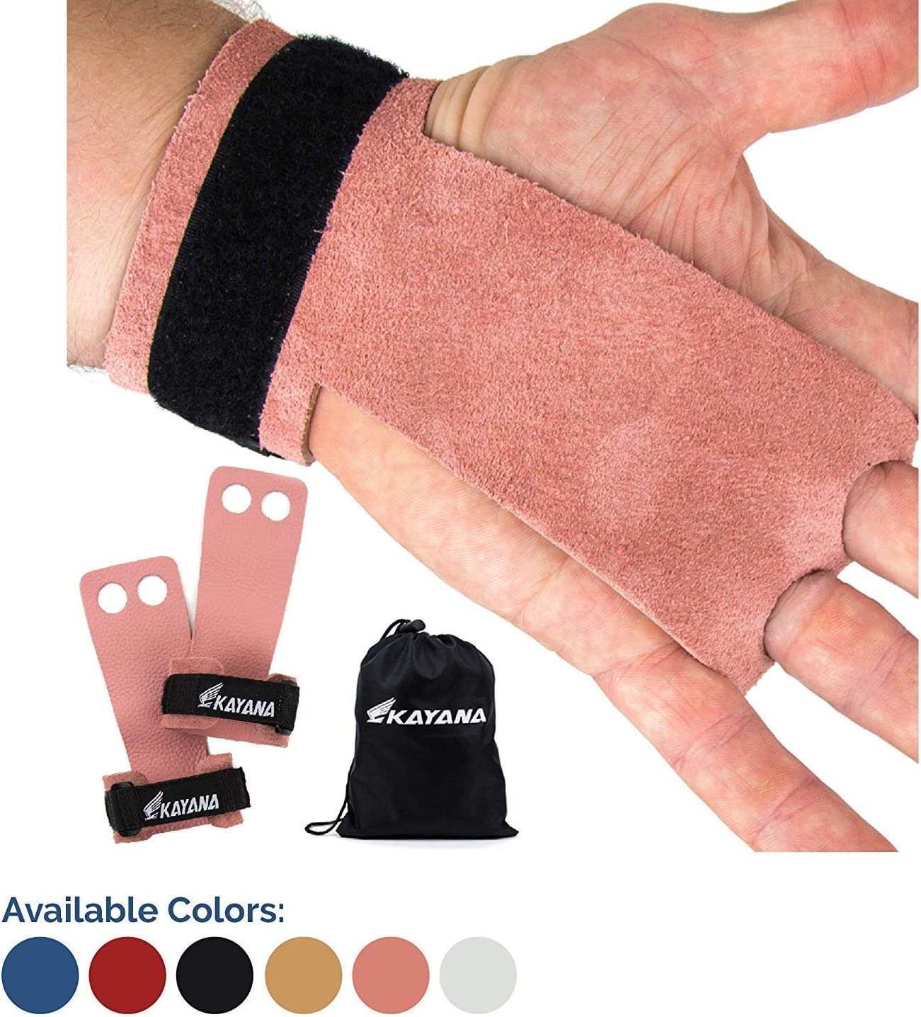 KAYANA 2 Hole Leather Gymnastics Hand Grips - Palm Protection and Wrist Support for Cross Training and Weightlifting