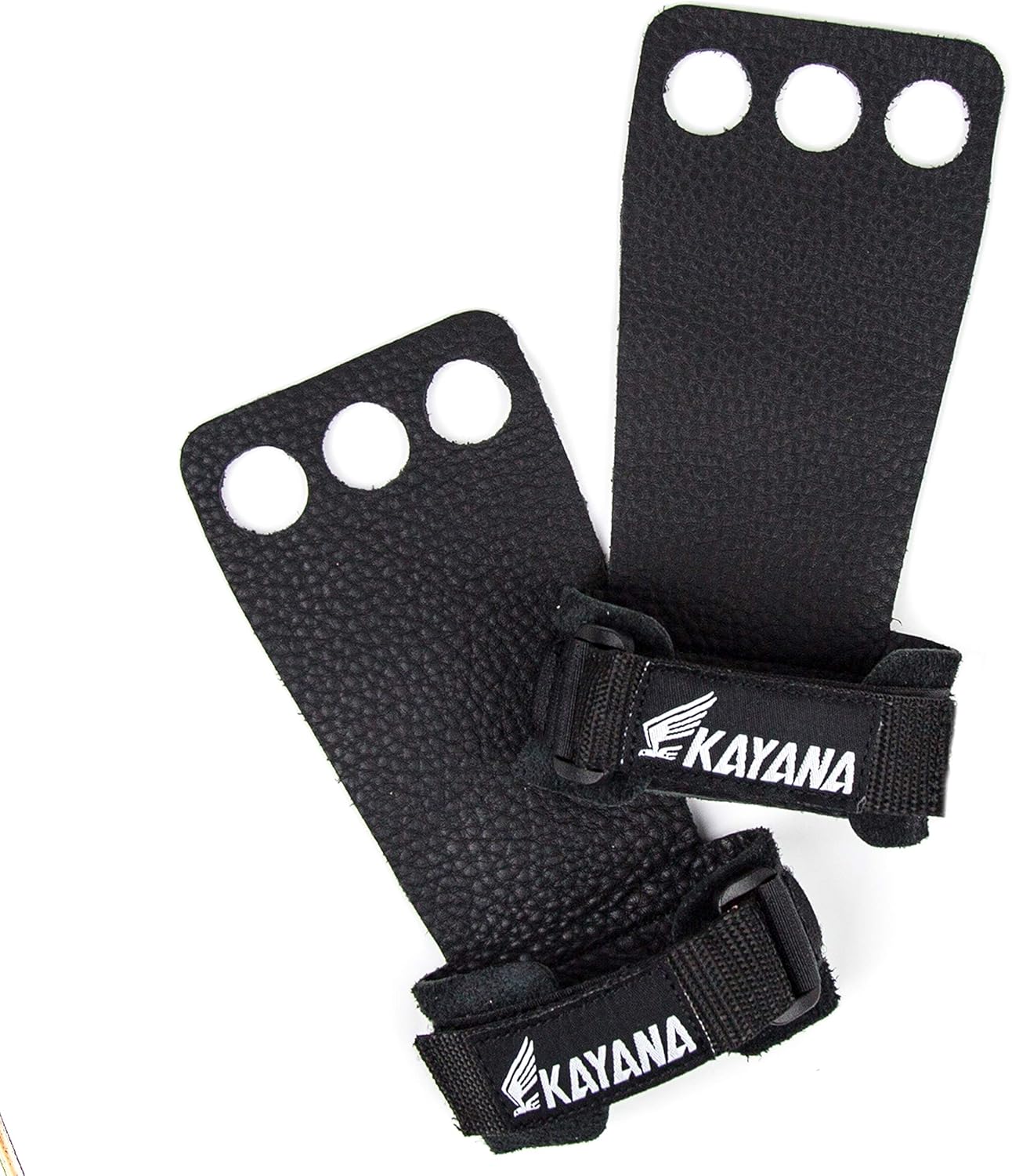 KAYANA Leather Gymnastics Hand Grips - 3 Hole Design for Palm Protection and Wrist Support in Cross Training, Weightlifting, Pull ups, and More