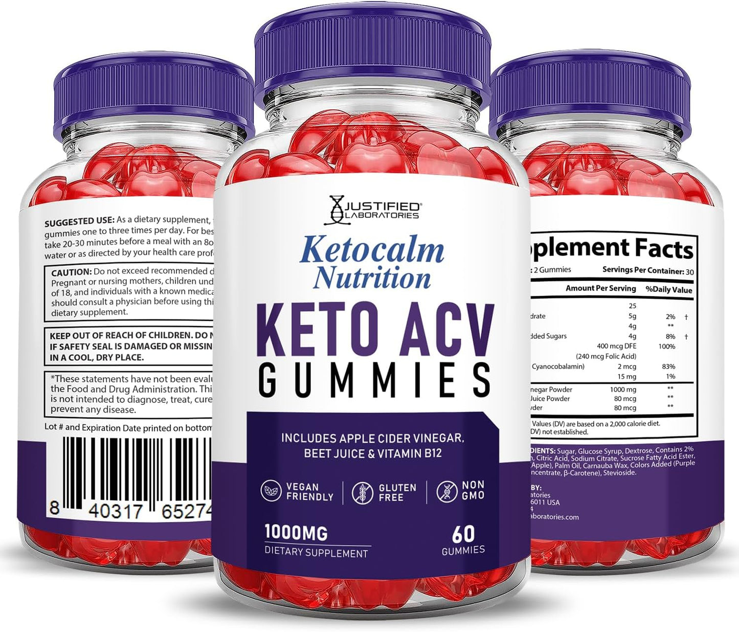 Keto Calm Nutrition Ketocalm Gummies with ACV & Pomegranate - 1000MG Formula - Vegan & Non GMO - 60 Gummys
