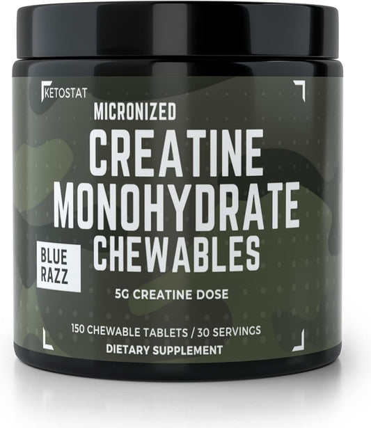 Ketostat Sour Razz Micronized Creatine Chews - 30 Day Supply - 150ct Chewables for Women & Men
