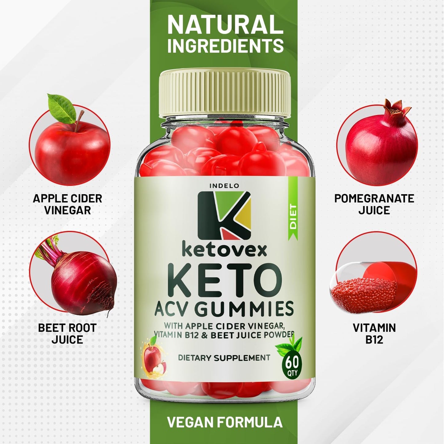 Ketovex Keto BHB Gummies with ACV for Weight Management - 60 Gummies