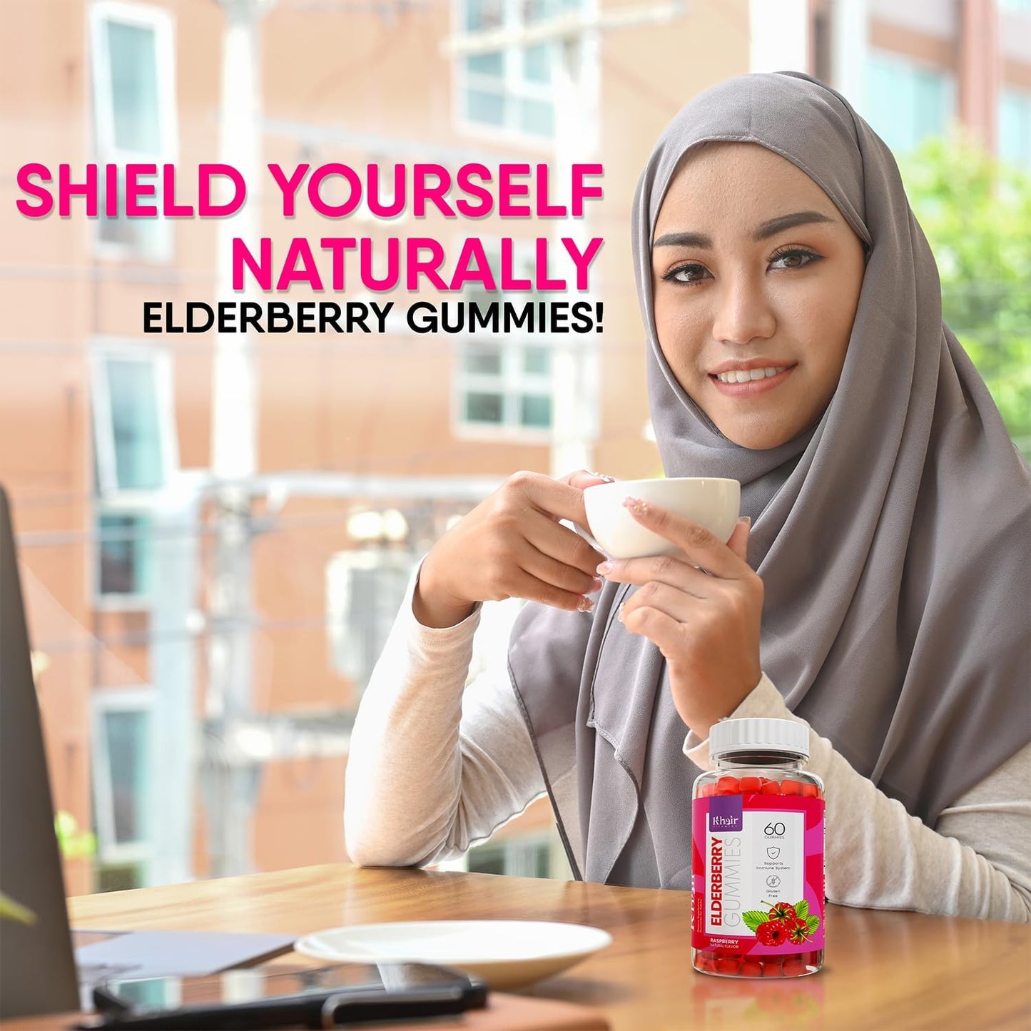 Khair Halal Elderberry Gummies - Immunity Boosting Antioxidant Supplement - Non GMO, Vegetarian, Gluten Free - 60 Gummies