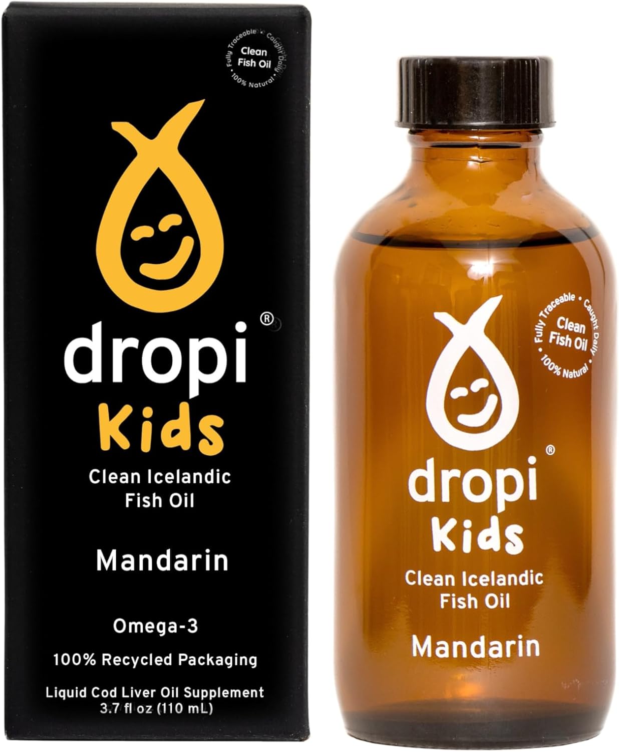 Kids Dropi Omega-3 Fish Oil Liquid Supplement with EPA, DHA, Vitamin A & D - Mandarin Flavor - Immune System, Brain Health, Joint Support - 3.7 Fl Oz