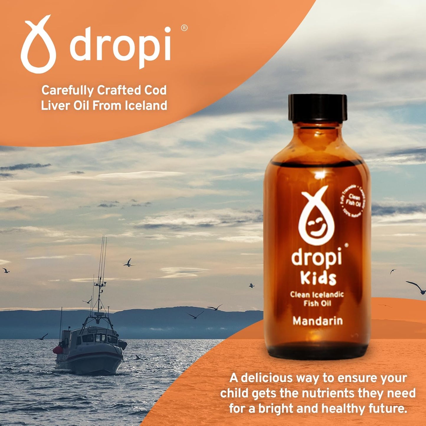 Kids Dropi Omega-3 Fish Oil Liquid Supplement with EPA, DHA, Vitamin A & D - Mandarin Flavor - Immune System, Brain Health, Joint Support - 3.7 Fl Oz