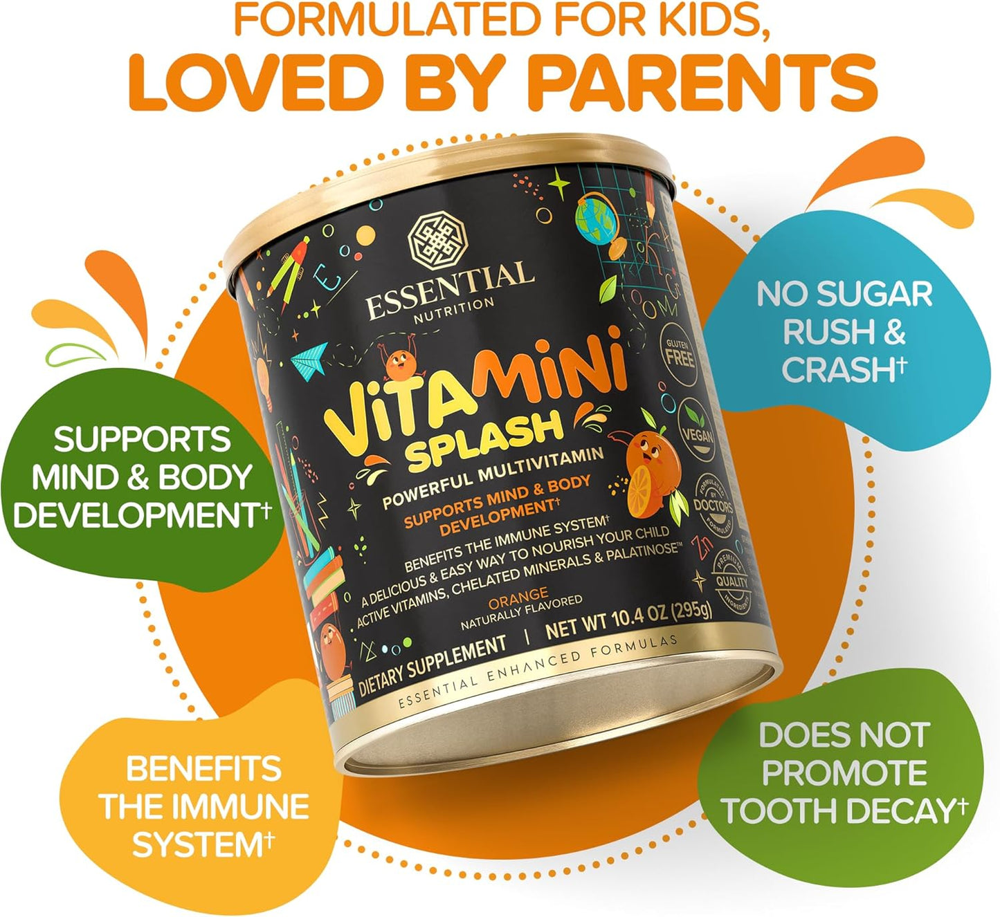 Kids Multivitamin Powder with 13 Vitamins & 6 Minerals - Low Glycemic Index, Orange Flavor - 10.4oz