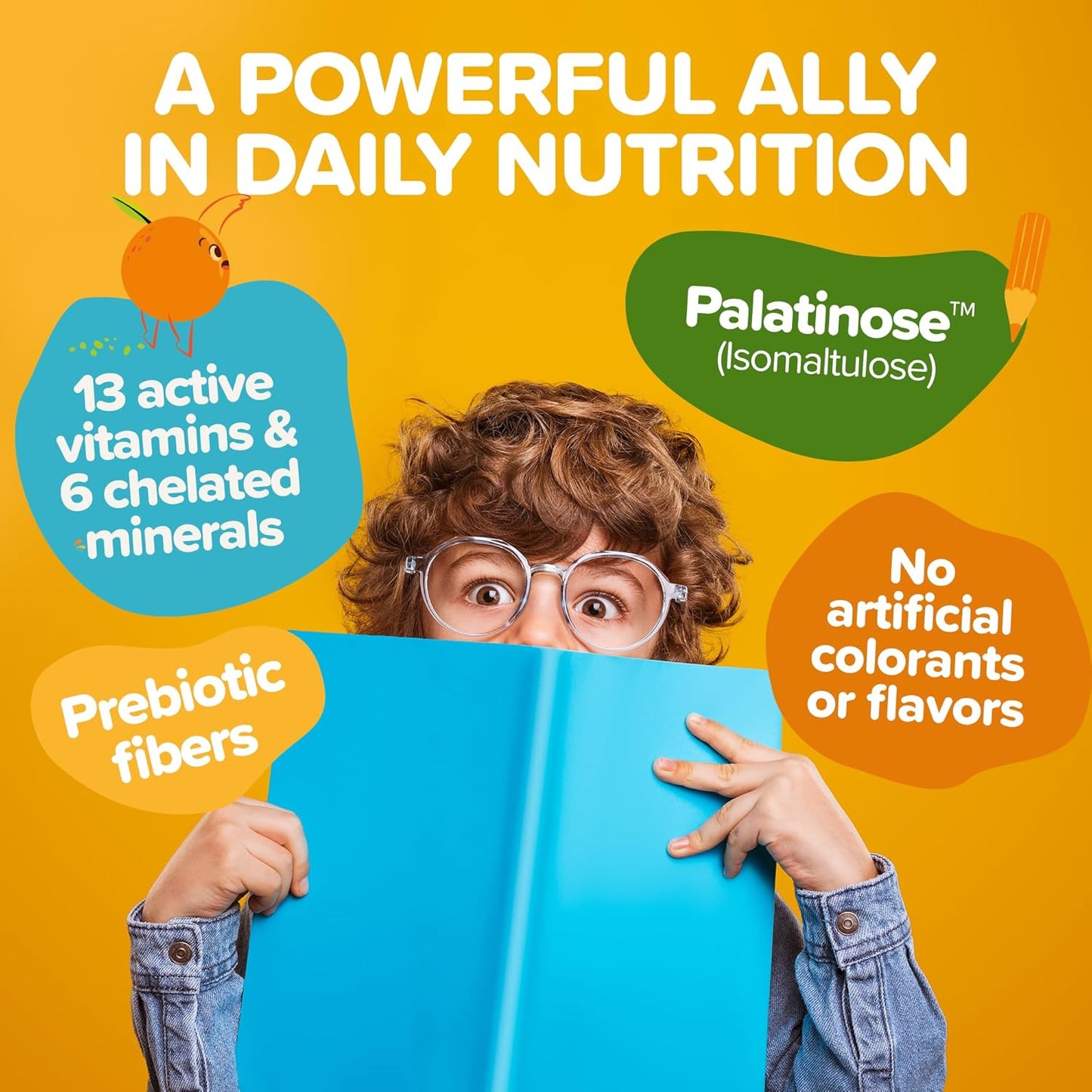 Kids Multivitamin Powder with 13 Vitamins & 6 Minerals - Low Glycemic Index, Orange Flavor - 10.4oz