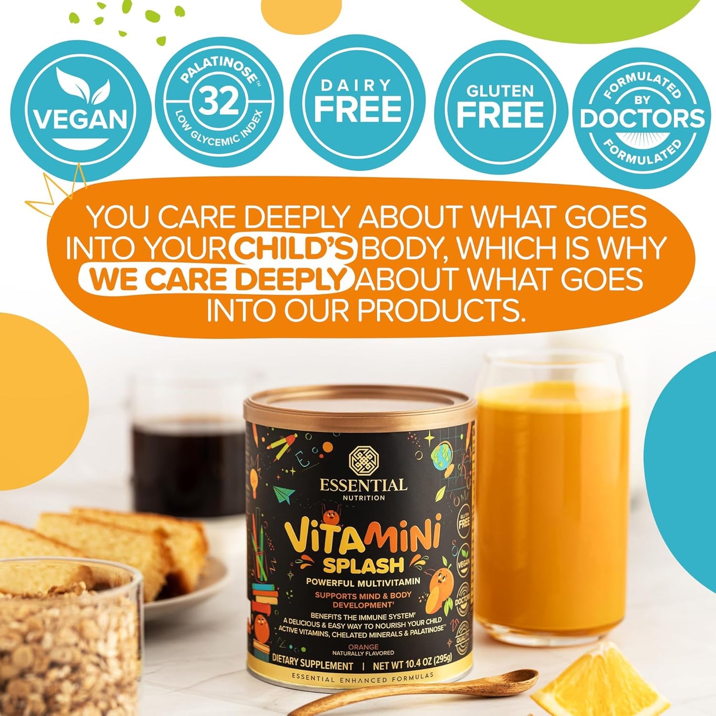 Kids Multivitamin Powder with 13 Vitamins & 6 Minerals - Low Glycemic Index, Orange Flavor - 10.4oz