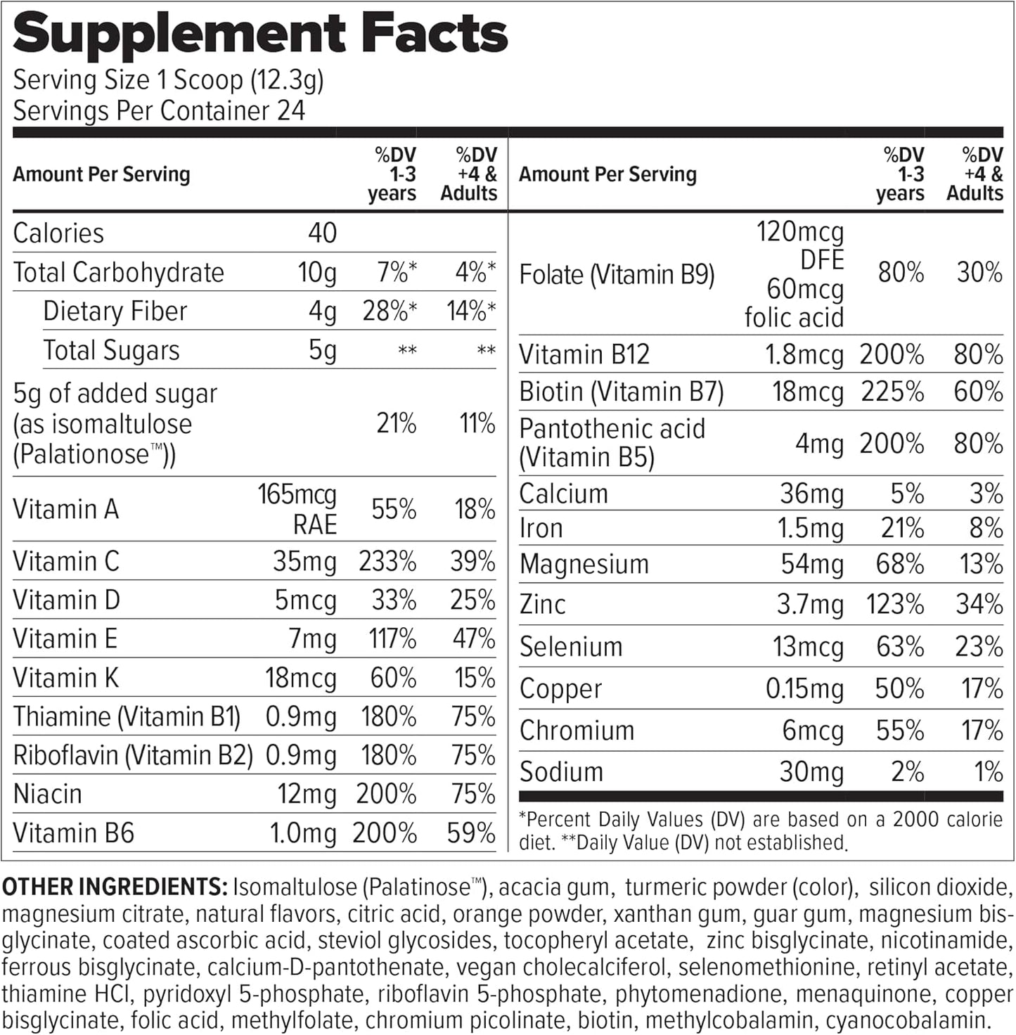 Kids Multivitamin Powder with 13 Vitamins & 6 Minerals - Low Glycemic Index, Orange Flavor - 10.4oz