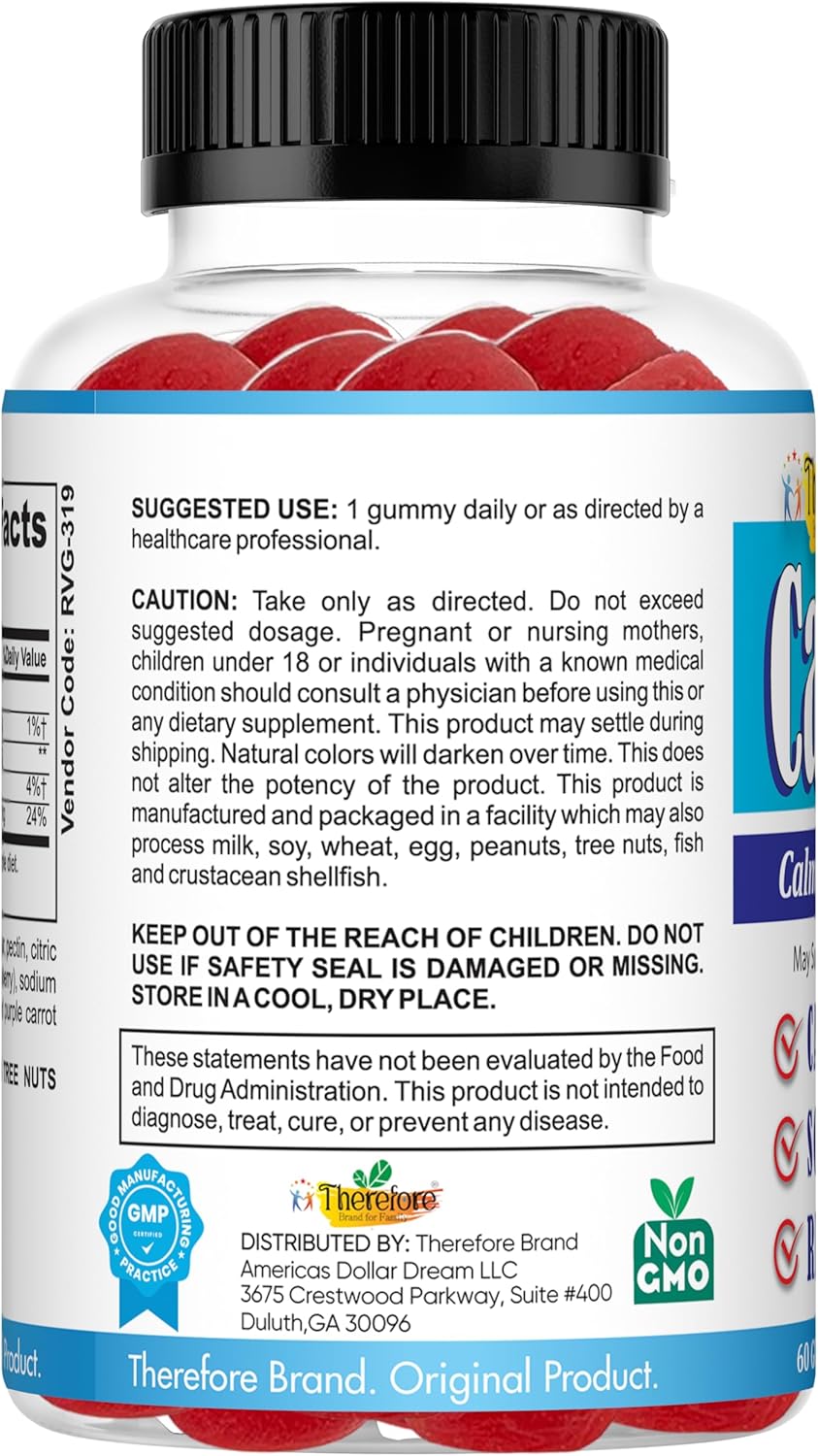 Kids & Teens Magnesium Citrate Gummy Supplement - Supports Bone Health & Calm Mind, Anti-Stress, Calming Sleep, Gluten Free, Low Sugar - 60-Day Supply