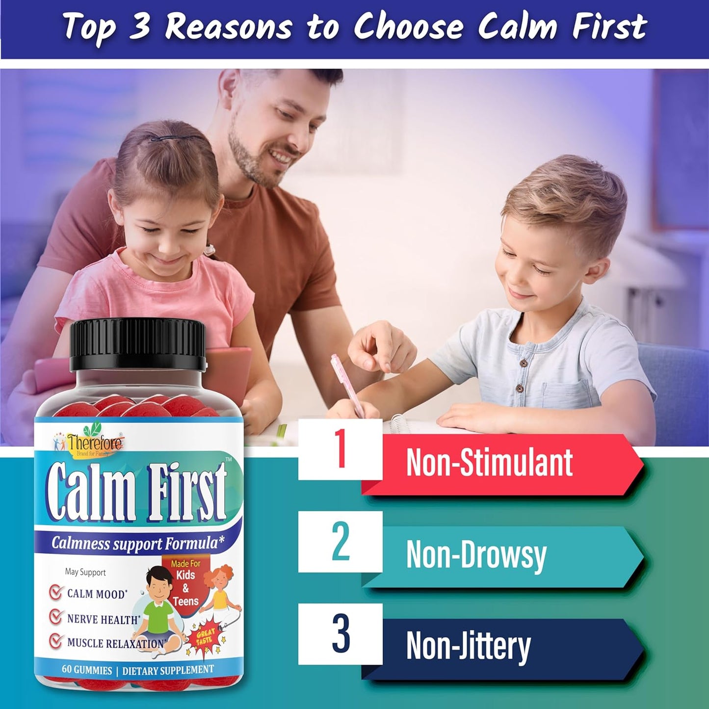 Kids & Teens Magnesium Citrate Gummy Supplement - Supports Bone Health & Calm Mind, Anti-Stress, Calming Sleep, Gluten Free, Low Sugar - 60-Day Supply