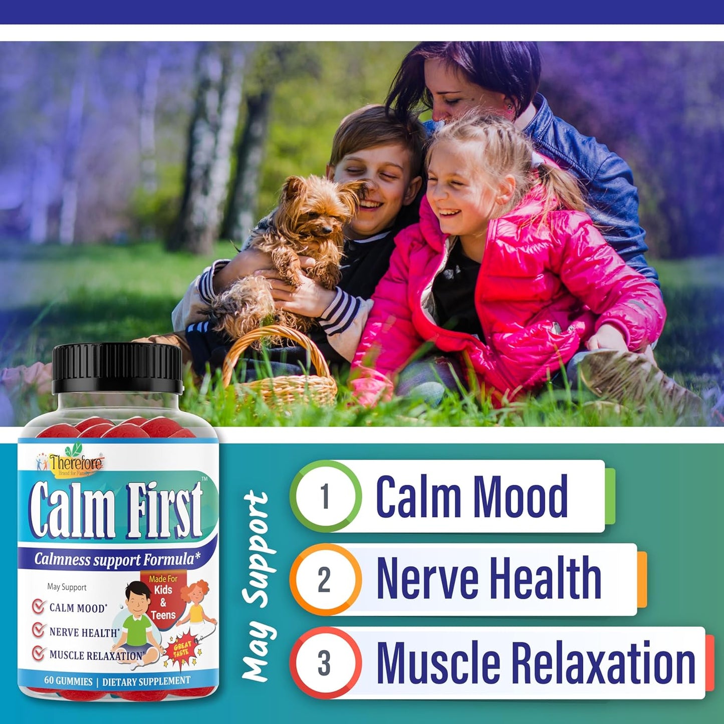 Kids & Teens Magnesium Citrate Gummy Supplement - Supports Bone Health & Calm Mind, Anti-Stress, Calming Sleep, Gluten Free, Low Sugar - 60-Day Supply