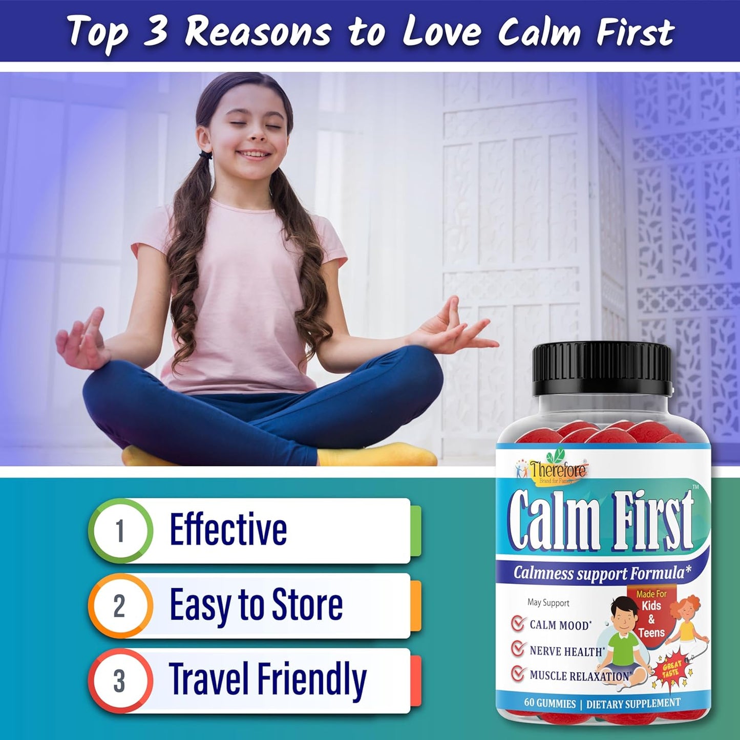 Kids & Teens Magnesium Citrate Gummy Supplement - Supports Bone Health & Calm Mind, Anti-Stress, Calming Sleep, Gluten Free, Low Sugar - 60-Day Supply