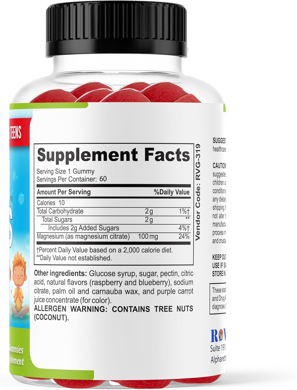Kids & Teens Magnesium Gummies - Calm Sleep & Mood Support - 60 Count, 2-Month Supply