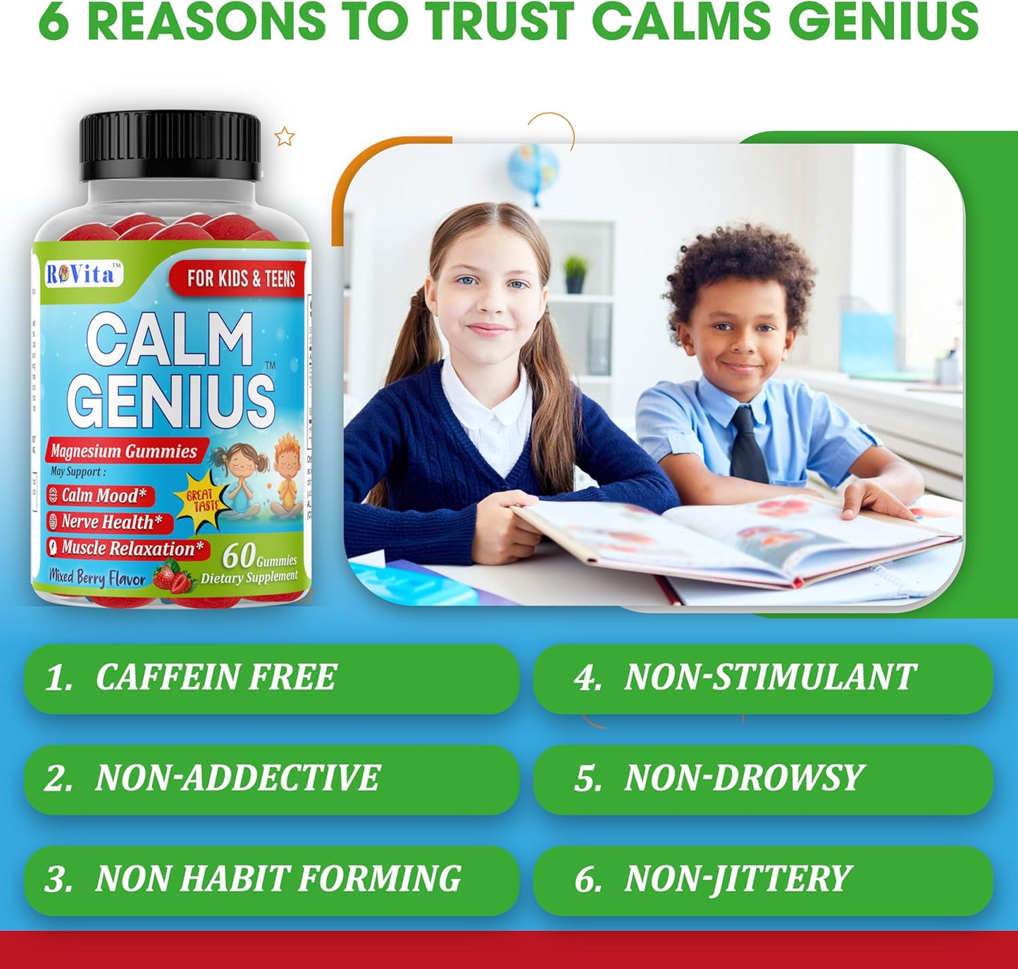 Kids & Teens Magnesium Gummies - Calm Sleep & Mood Support - 60 Count, 2-Month Supply