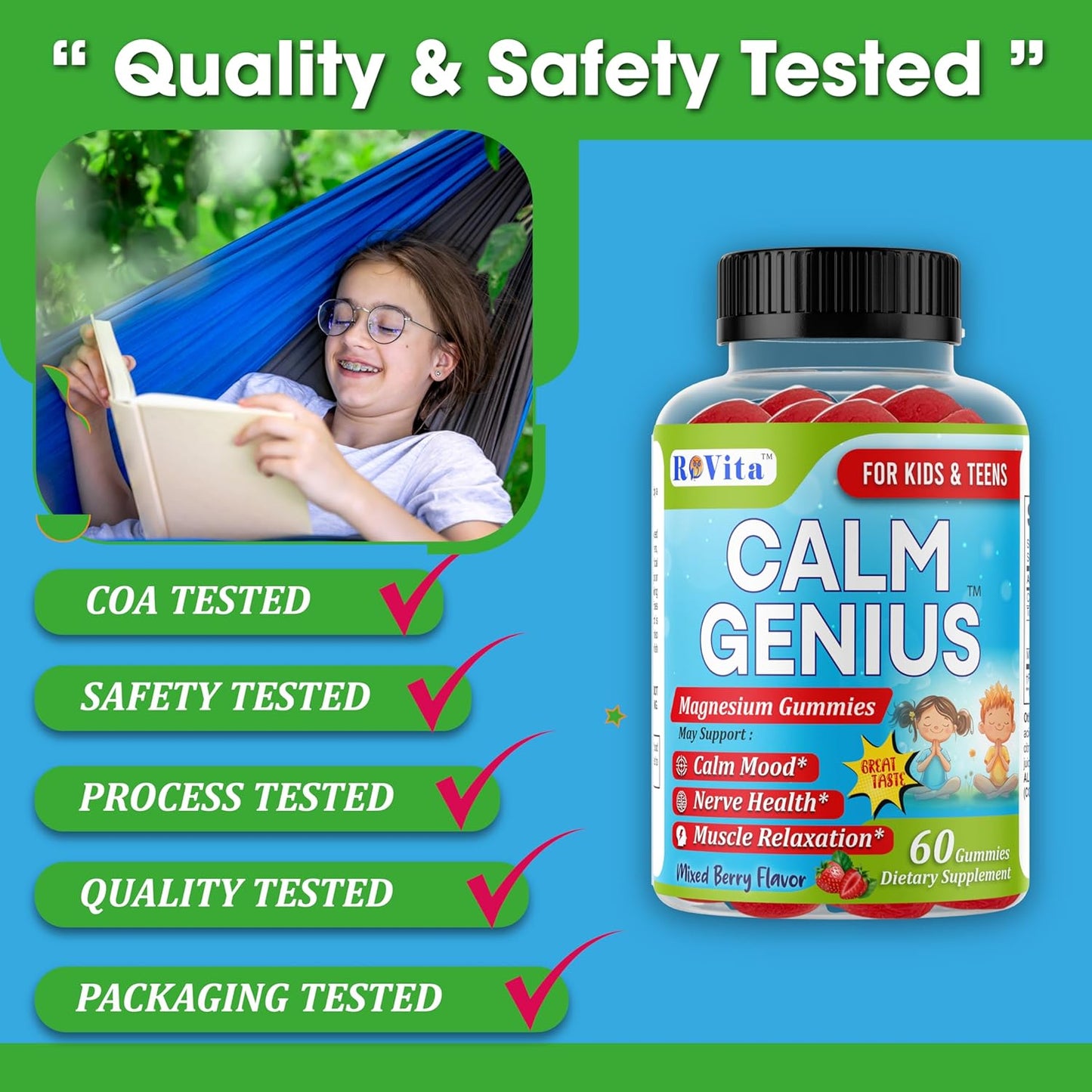 Kids & Teens Magnesium Gummies - Calm Sleep & Mood Support - 60 Count, 2-Month Supply