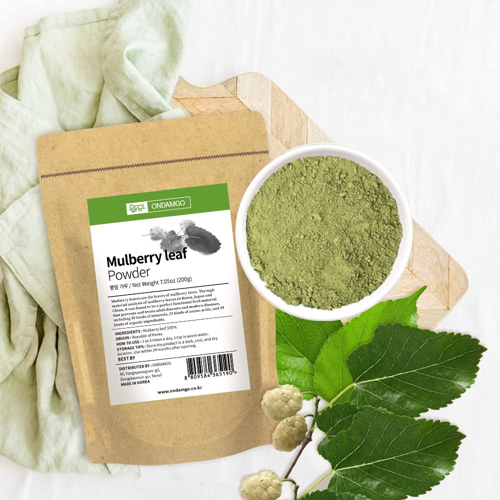 Korean Mulberry Leaf Powder 200g - Herb Superfood Supplement for Smoothies & Drinks - Vegan Friendly & Natural Fibers - 7.05 Fl Oz