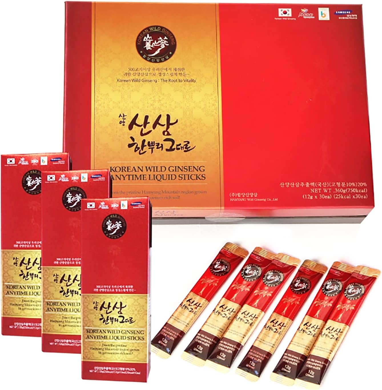 Korean Wild Ginseng Sticks - Hamyang Ginseng Liquid Supplement (30 Sticks, 2-Month Supply)