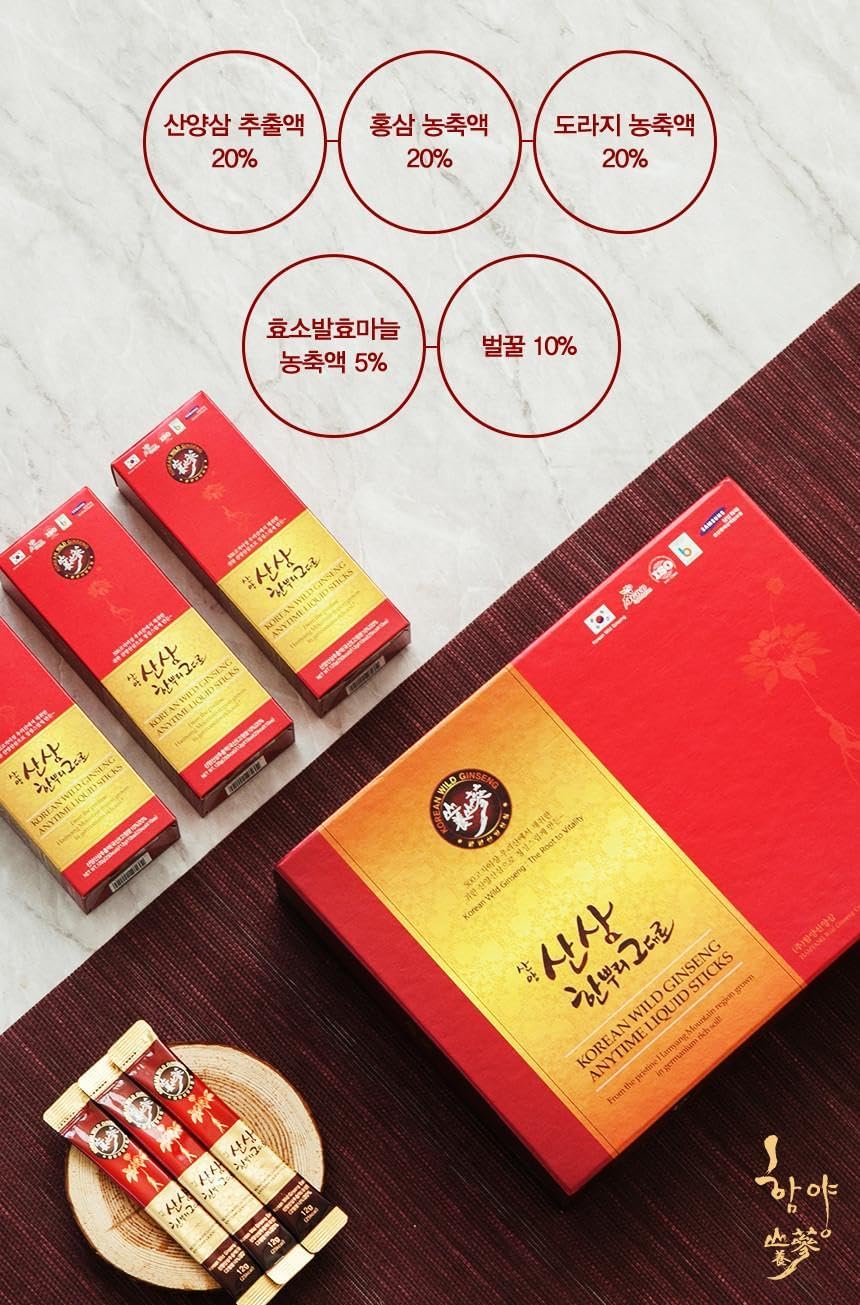 Korean Wild Ginseng Sticks - Hamyang Ginseng Liquid Supplement (30 Sticks, 2-Month Supply)