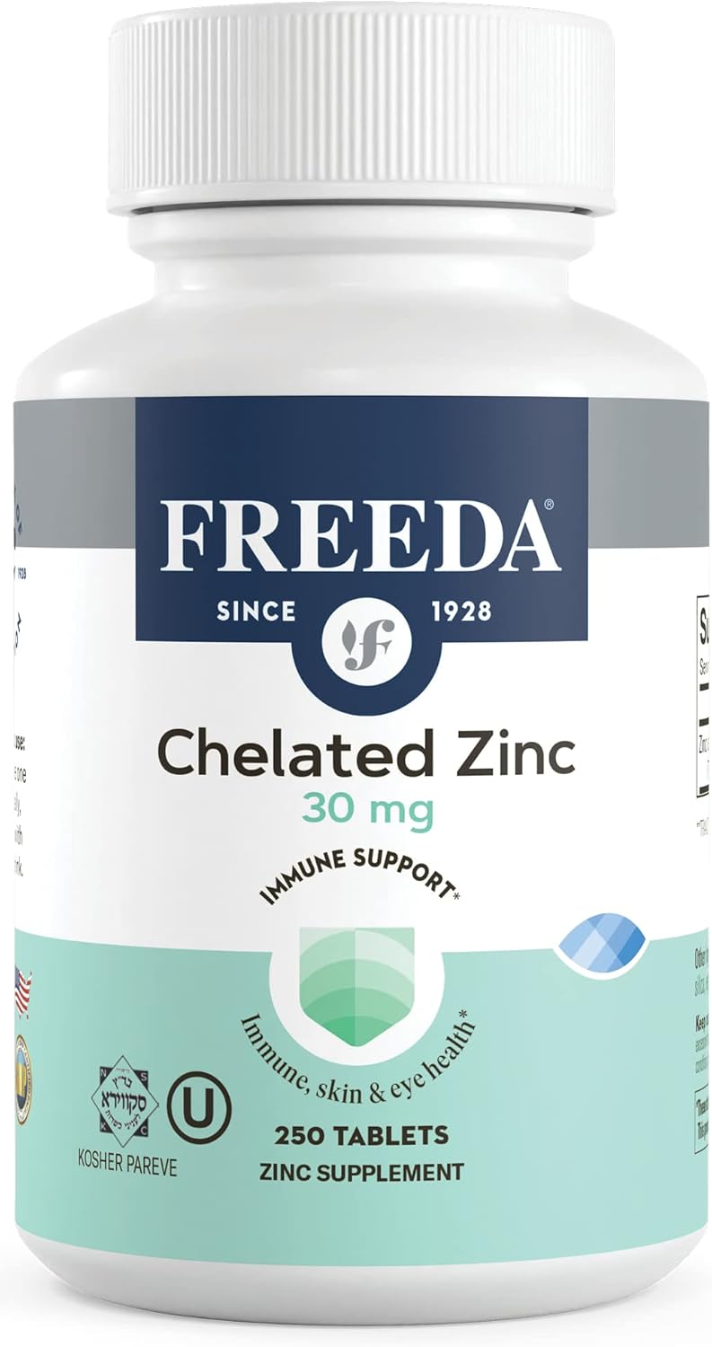Kosher Chelated Zinc Supplement 30mg - Albion TRAACS Zinc Bisglycinate Tablets - Pure Zinc for Men & Women - 250 Tiny Tablets