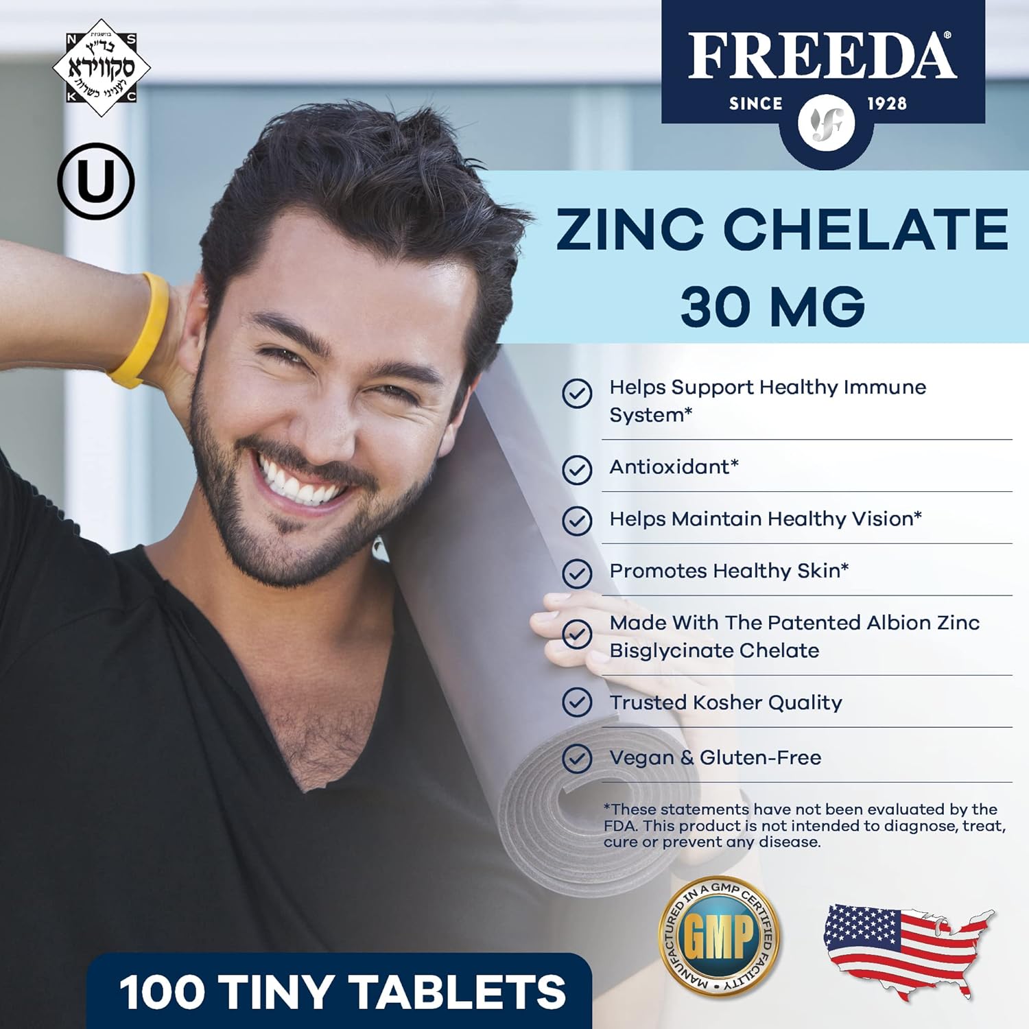 Kosher Chelated Zinc Supplement 30mg - Albion TRAACS Zinc Bisglycinate Tablets - Pure Zinc for Men & Women - 250 Tiny Tablets