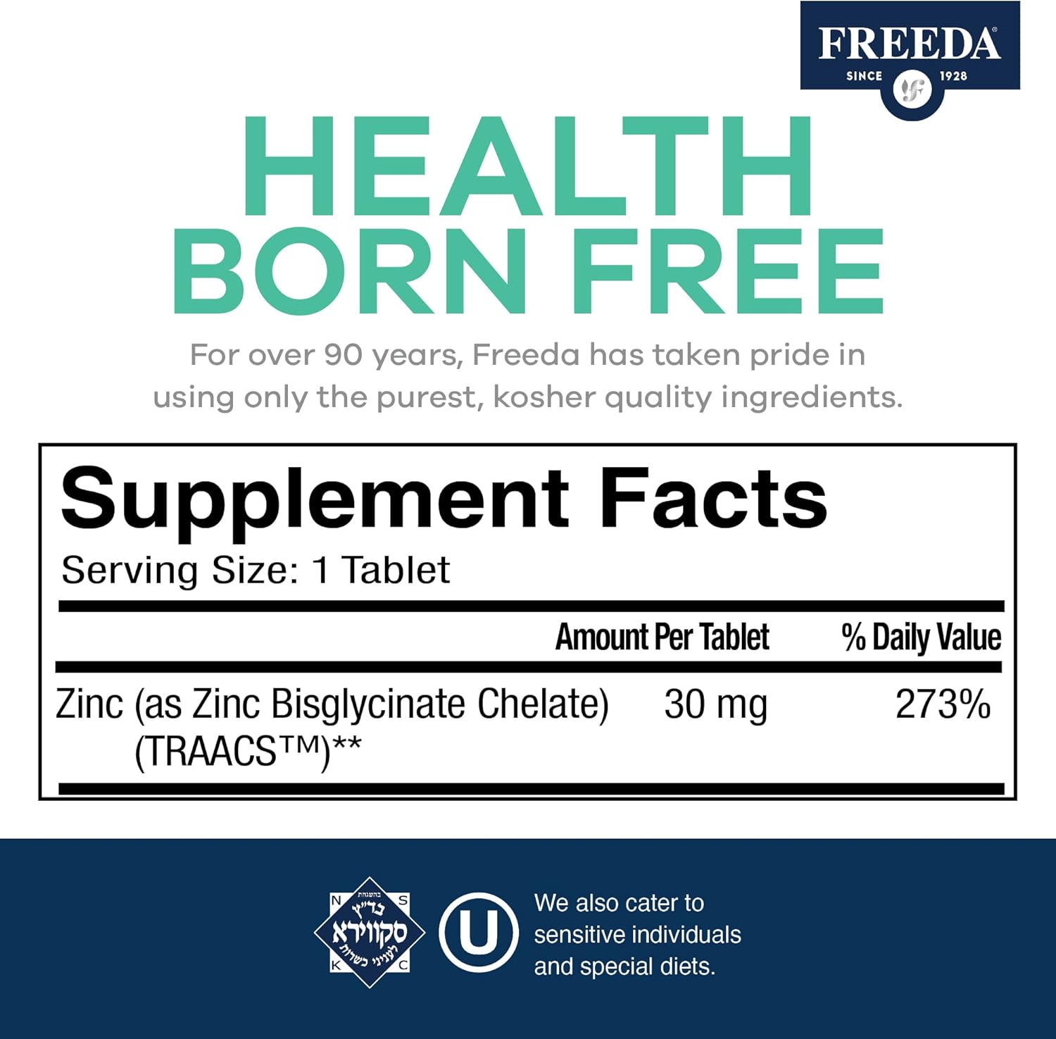 Kosher Chelated Zinc Supplement 30mg - Albion TRAACS Zinc Bisglycinate Tablets - Pure Zinc for Men & Women - 250 Tiny Tablets